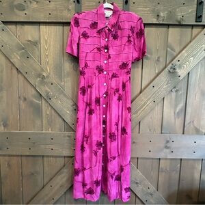 Vintage Karin Stevens Fuchsia Floral Midi Dress